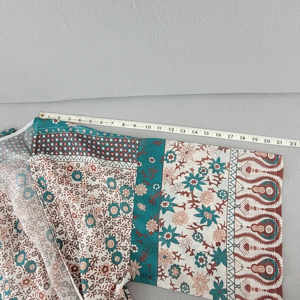 Kimono Cardigan Women One Size Teal Floral Paisley Longline Excellent - Picture 7 of 9